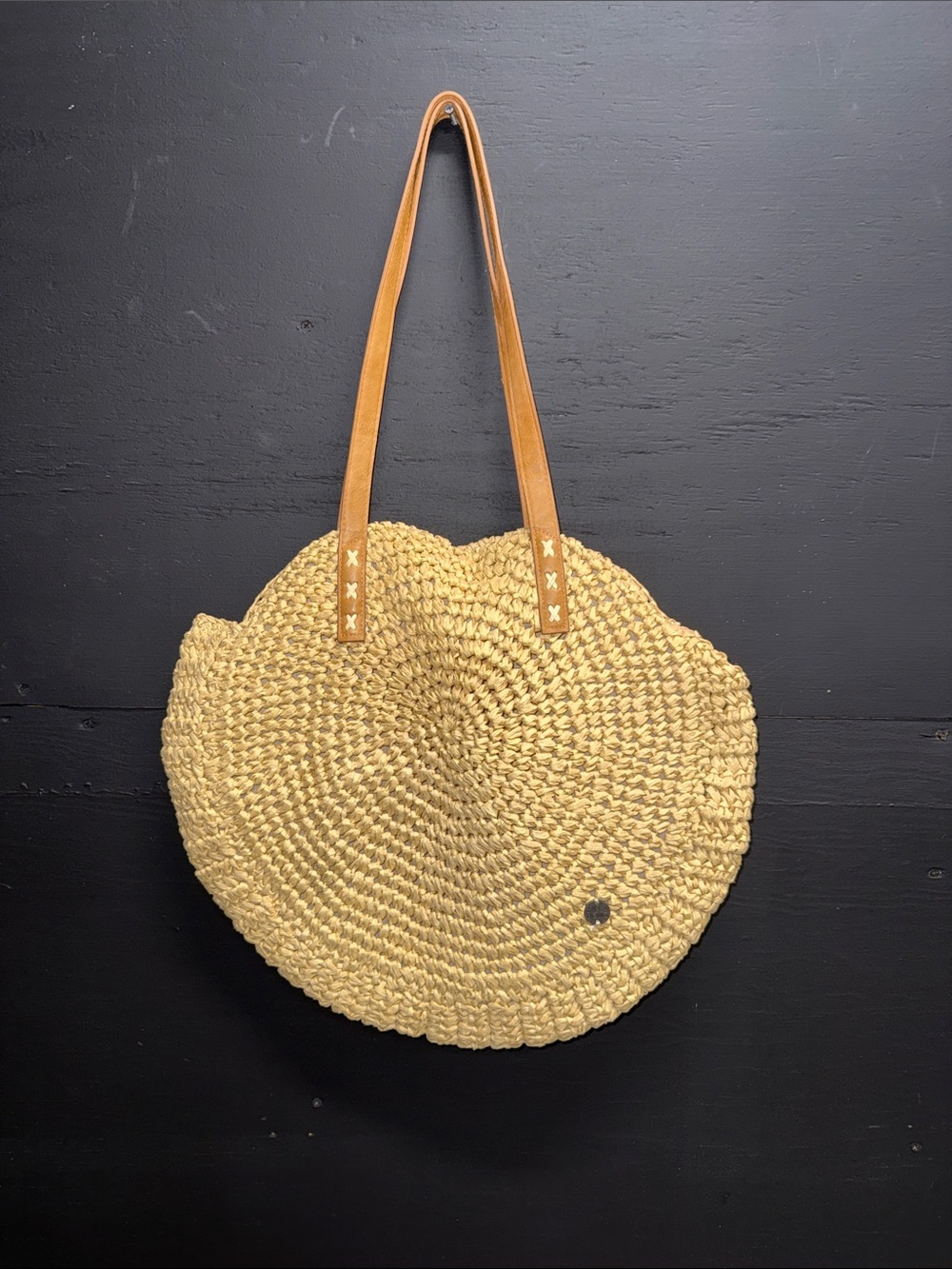 Billabong Natural Straw Circle Tote with Tan Straps